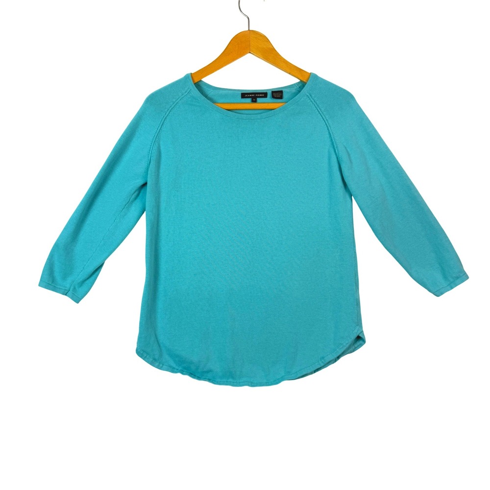 JEANNE PIERRE Women's Turquoise Cotton Crew Neck Raglan Sleeve Tunic Top M